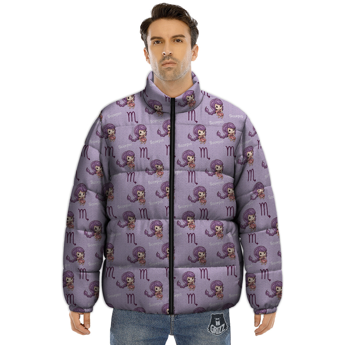 Scorpio Cute Cartoon Print Pattern Puffer Jacket-grizzshop
