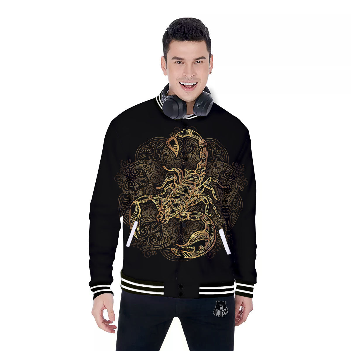 Scorpio Gold Print Baseball Jacket-grizzshop