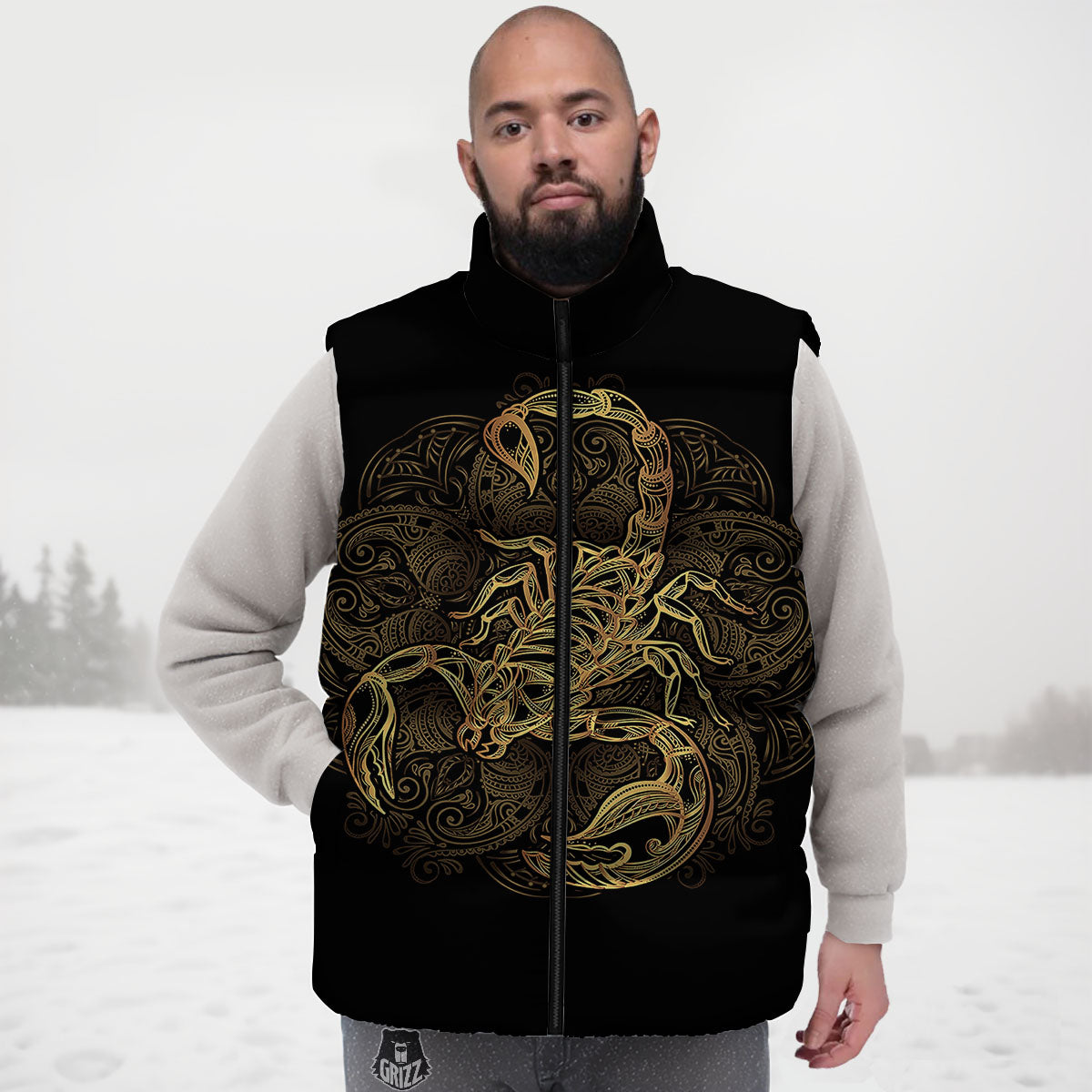 Scorpio Gold Print Down Vest-grizzshop