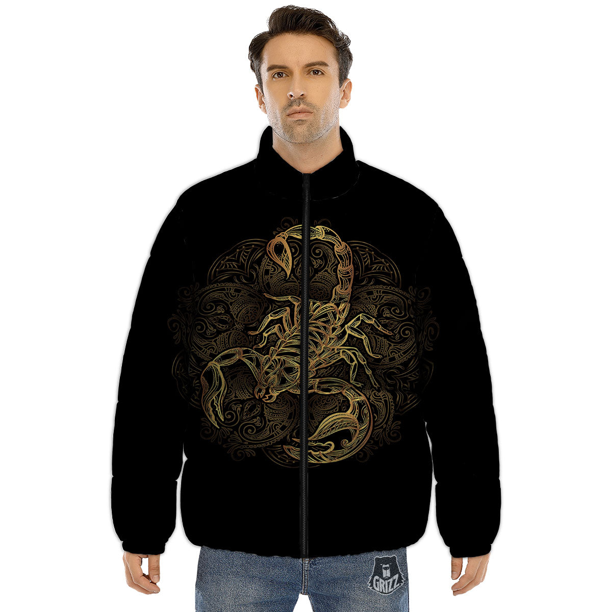 Scorpio Gold Print Puffer Jacket-grizzshop