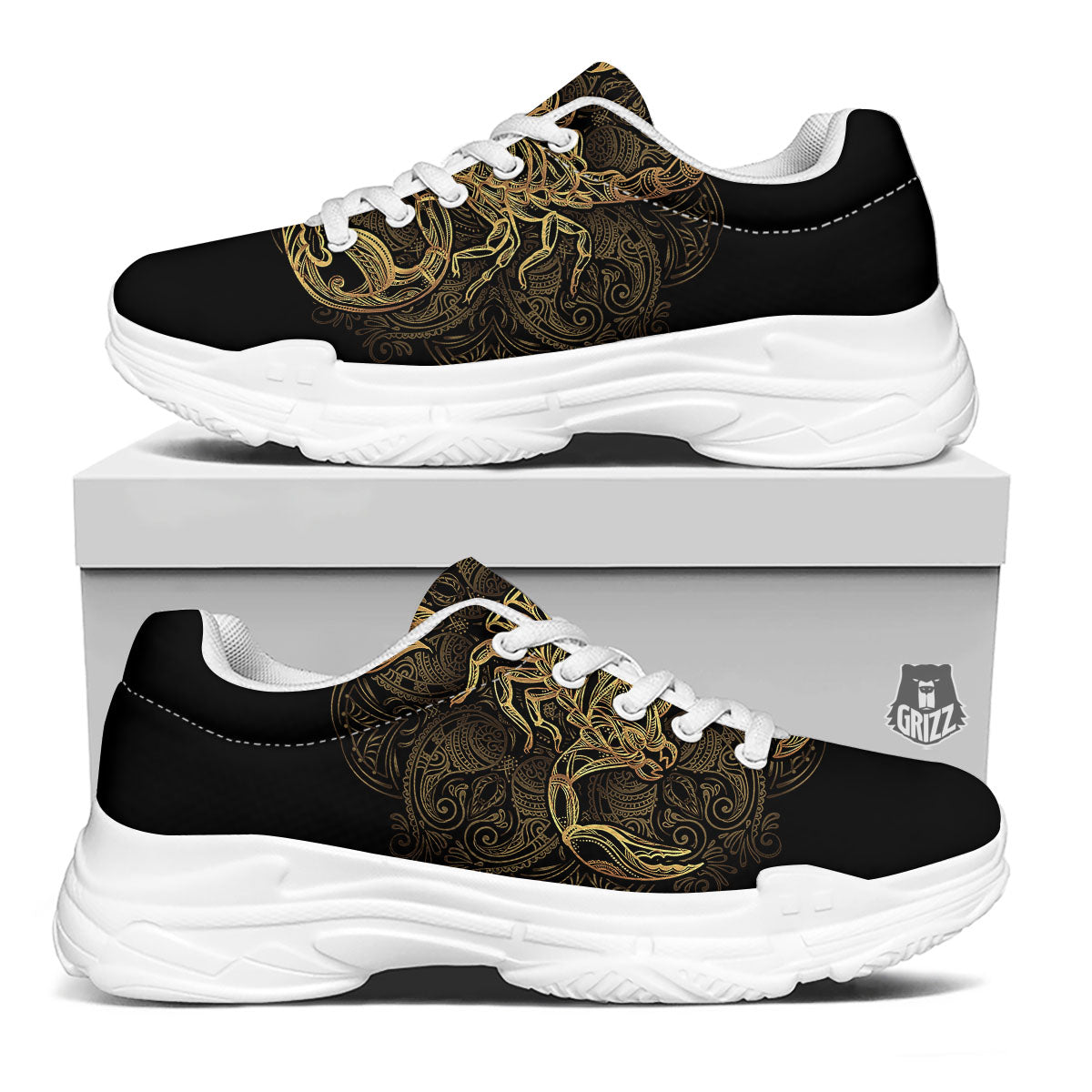 Scorpio Gold Print White Chunky Shoes-grizzshop
