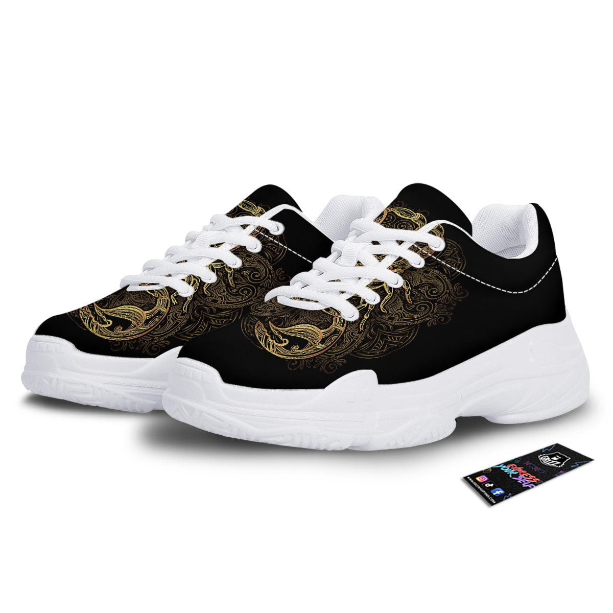 Scorpio Gold Print White Chunky Shoes-grizzshop