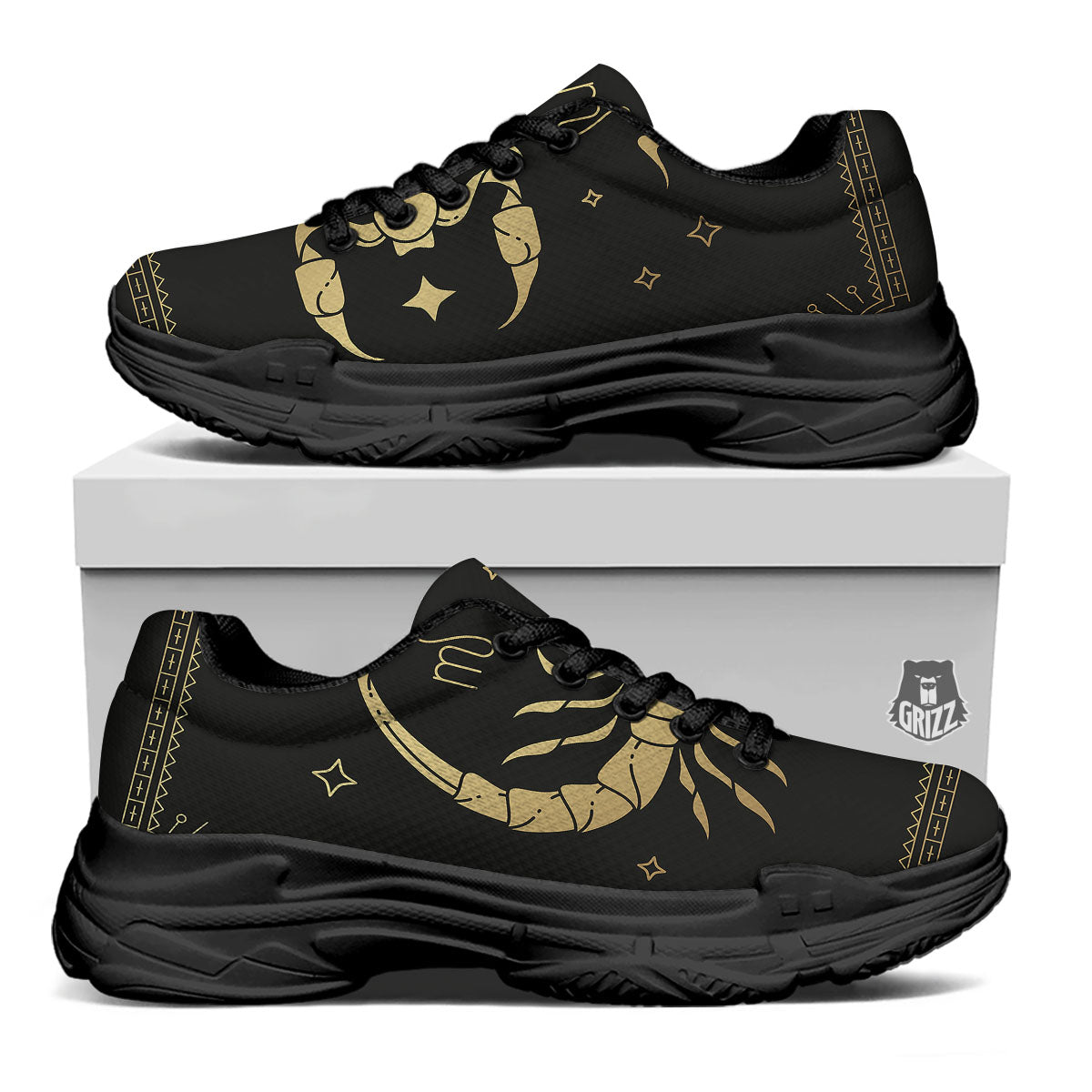Scorpio Sign Astrological Print Black Chunky Shoes-grizzshop
