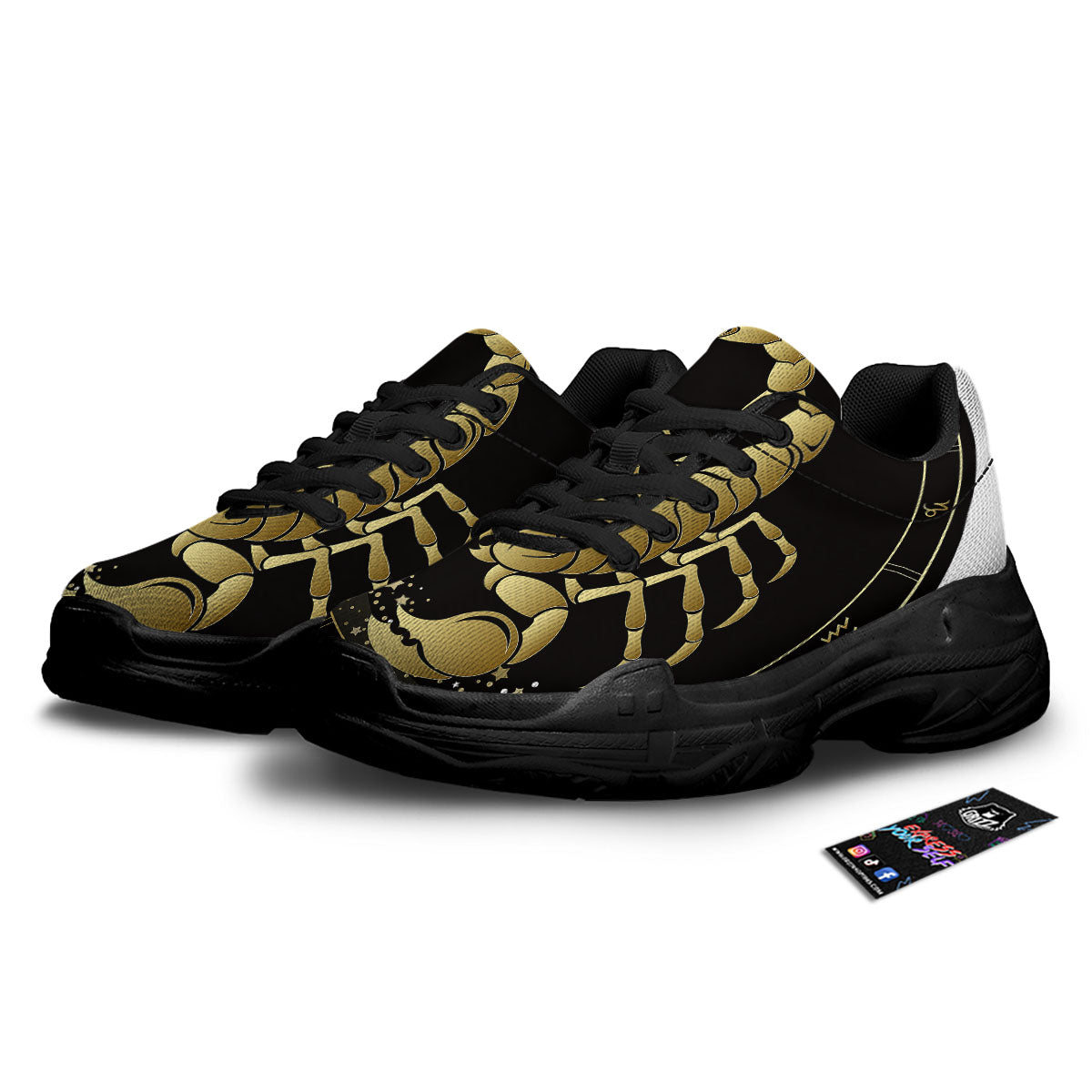 Scorpio Sign Black And Gold Print Black Chunky Shoes-grizzshop