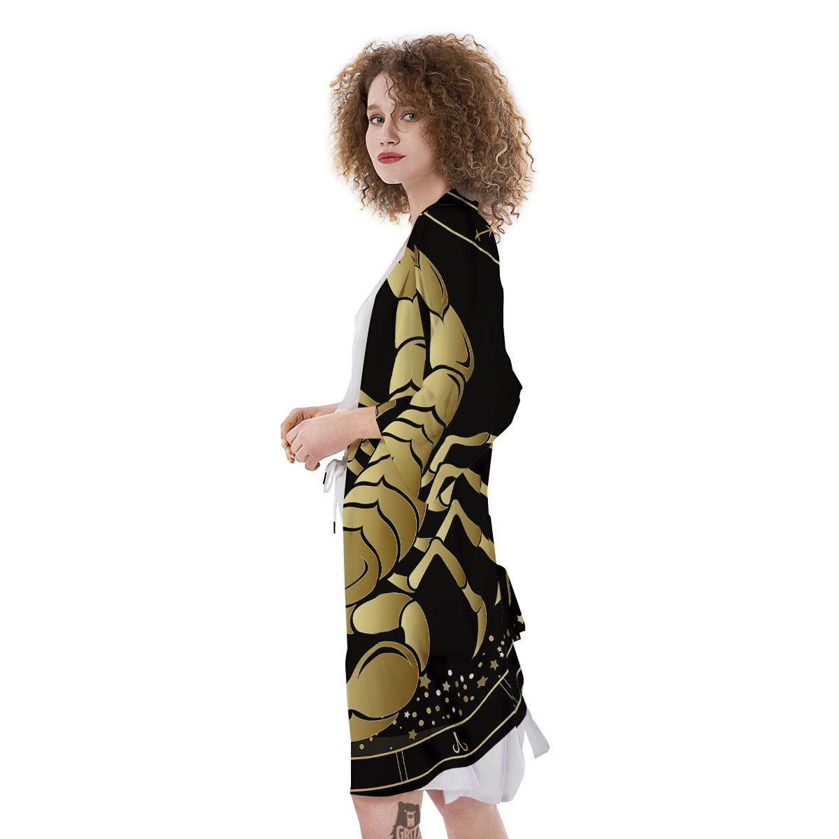 Scorpio Sign Black And Gold Print Kimono-grizzshop