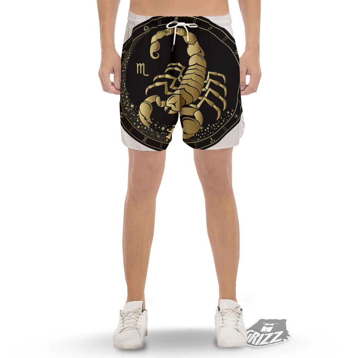 Scorpio Sign Black And Gold Print Men's Gym Shorts-grizzshop