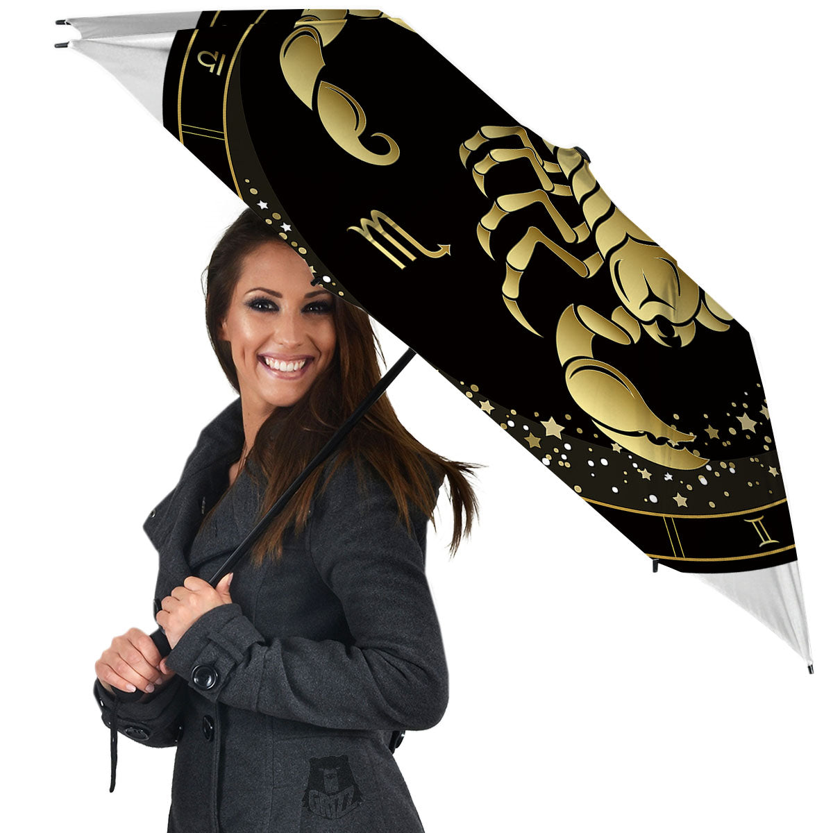 Scorpio Sign Black And Gold Print Umbrella-grizzshop