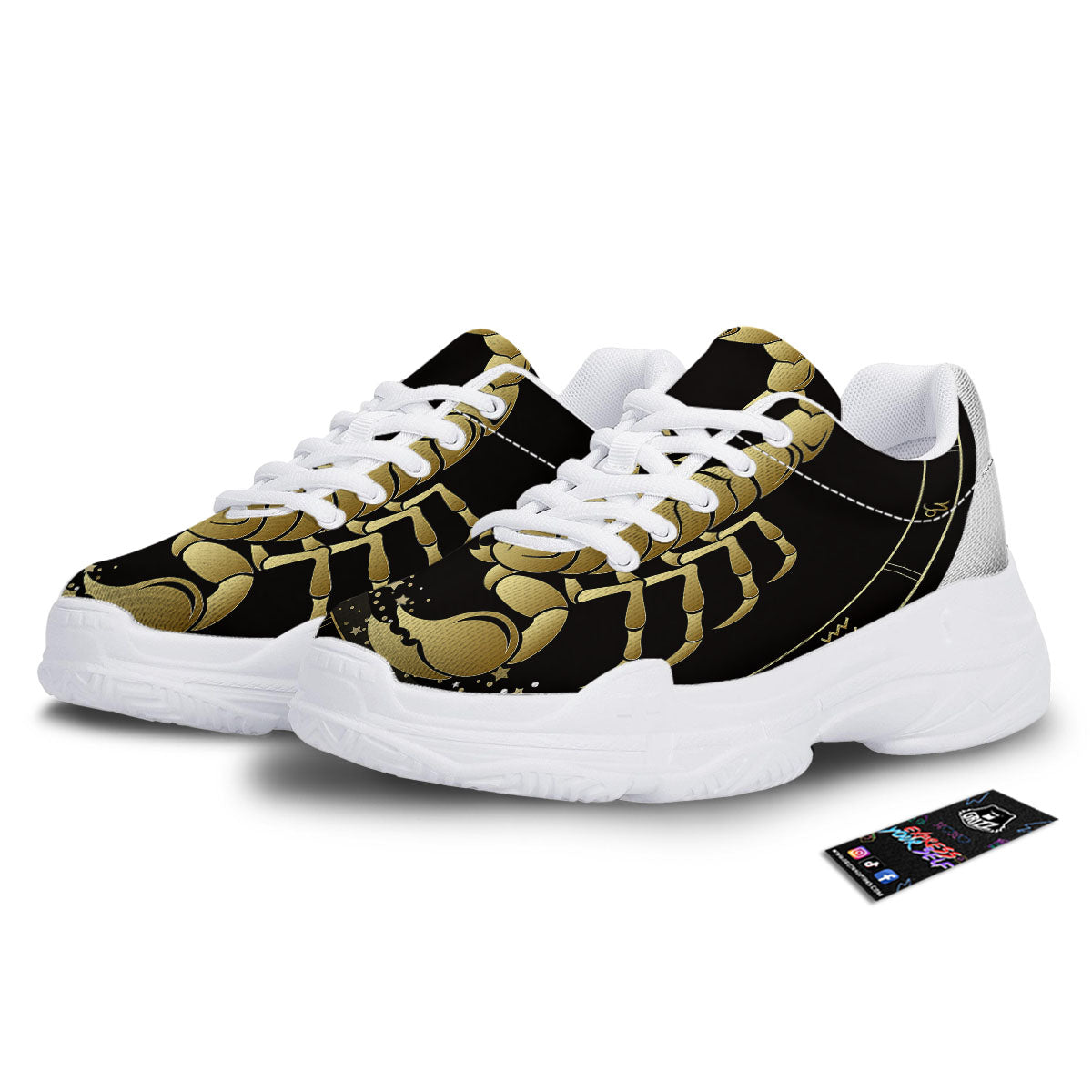 Scorpio Sign Black And Gold Print White Chunky Shoes-grizzshop