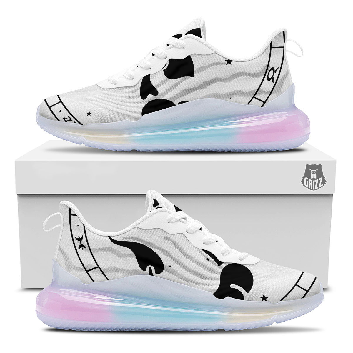Scorpio Sign White And Black Print Running Sneakers-grizzshop