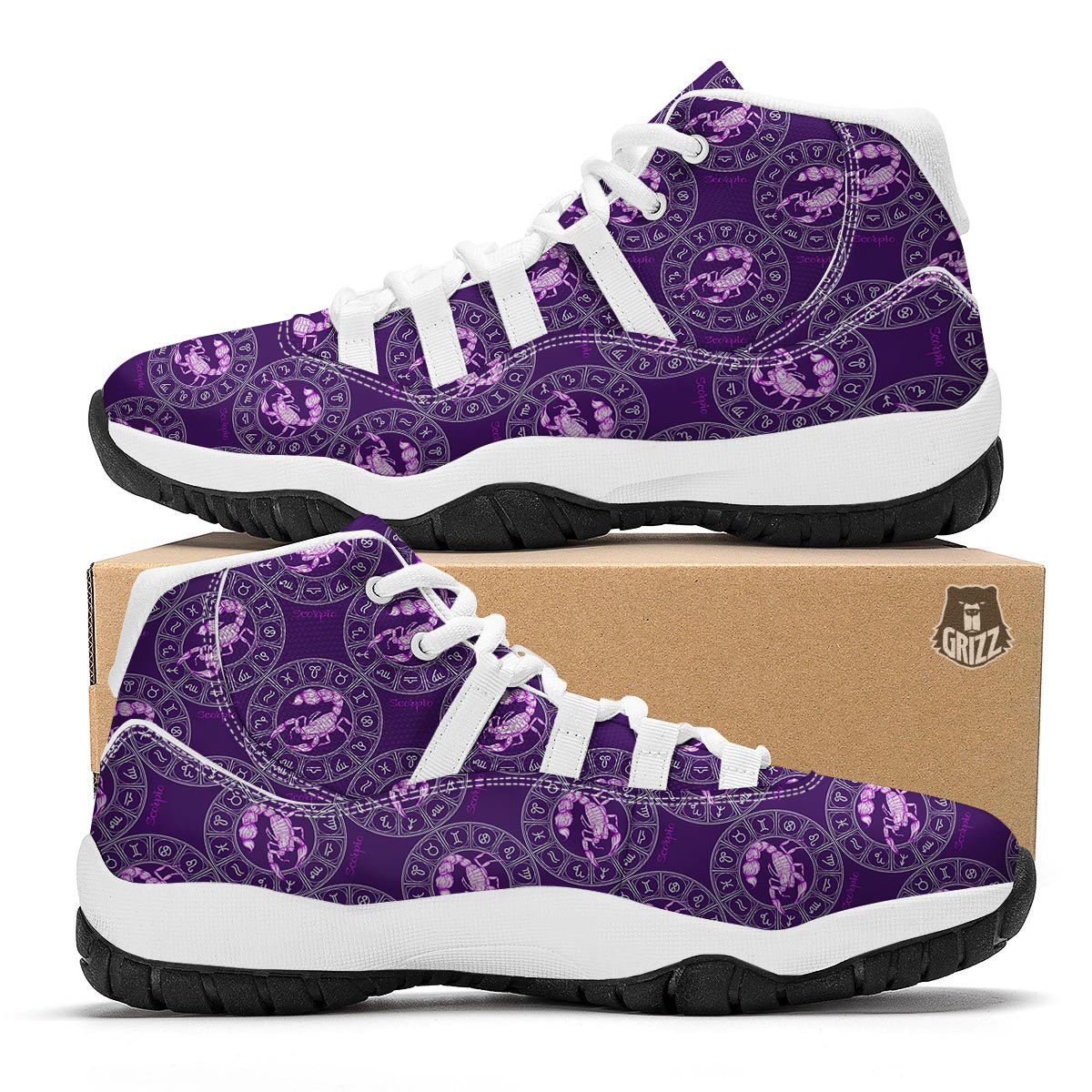 Scorpio Zodiac Pattern Print White Bball Shoes-grizzshop