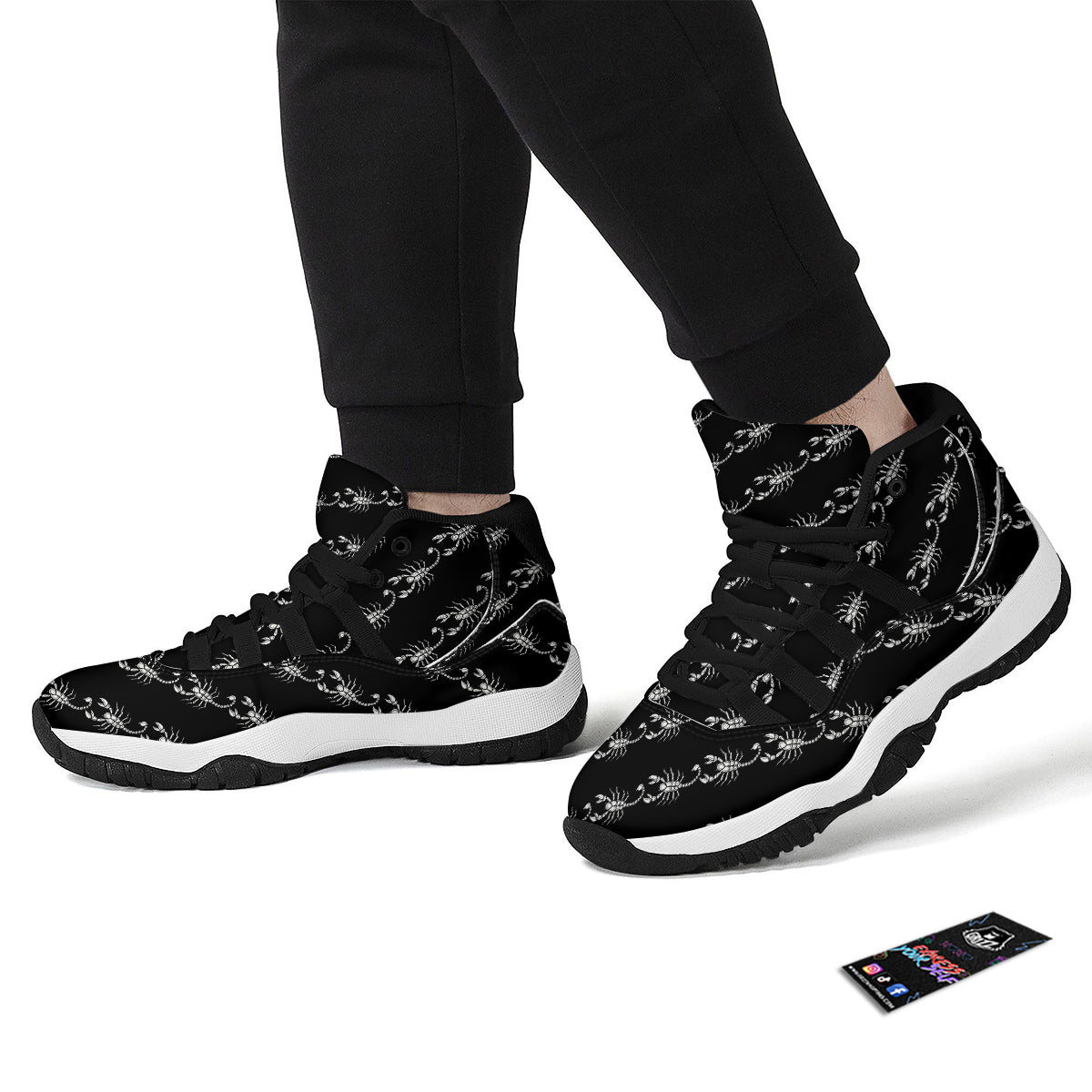 Scorpion Black Print Pattern Black Bball Shoes-grizzshop