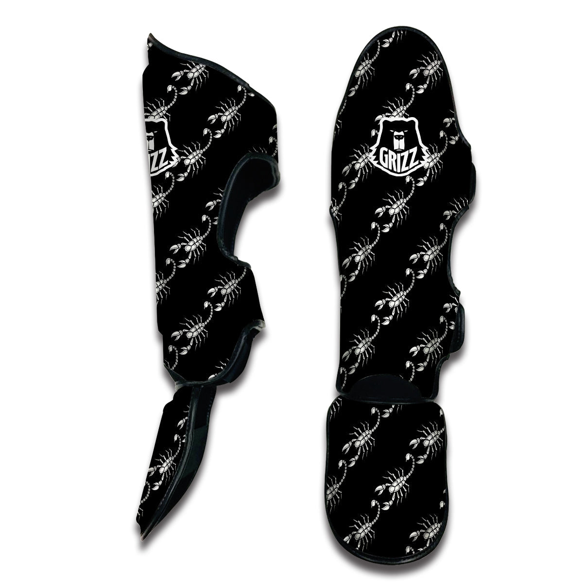 Scorpion Black Print Pattern Muay Thai Shin Guards-grizzshop