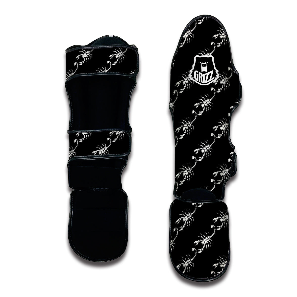 Scorpion Black Print Pattern Muay Thai Shin Guards-grizzshop