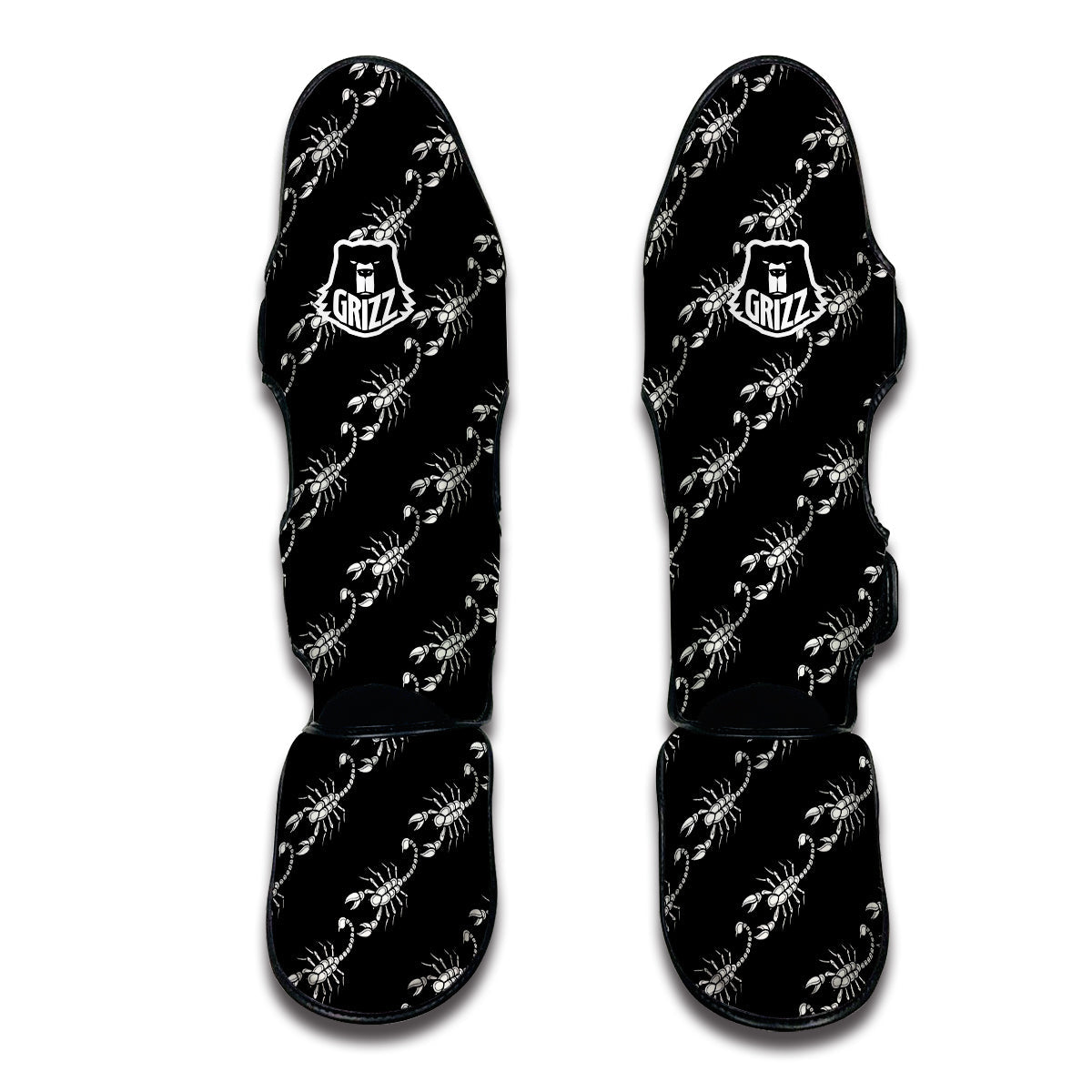 Scorpion Black Print Pattern Muay Thai Shin Guards-grizzshop