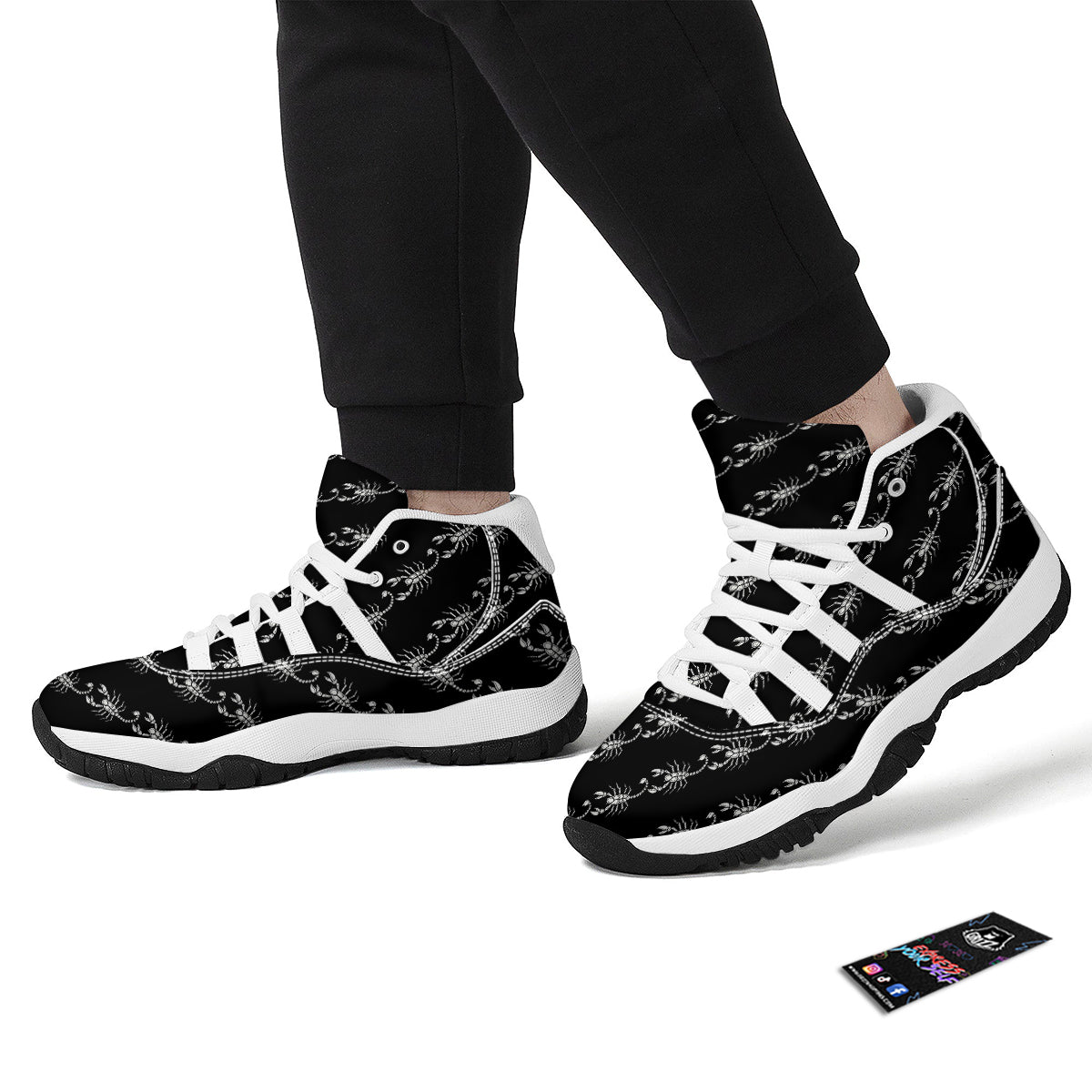 Scorpion Black Print Pattern White Bball Shoes-grizzshop