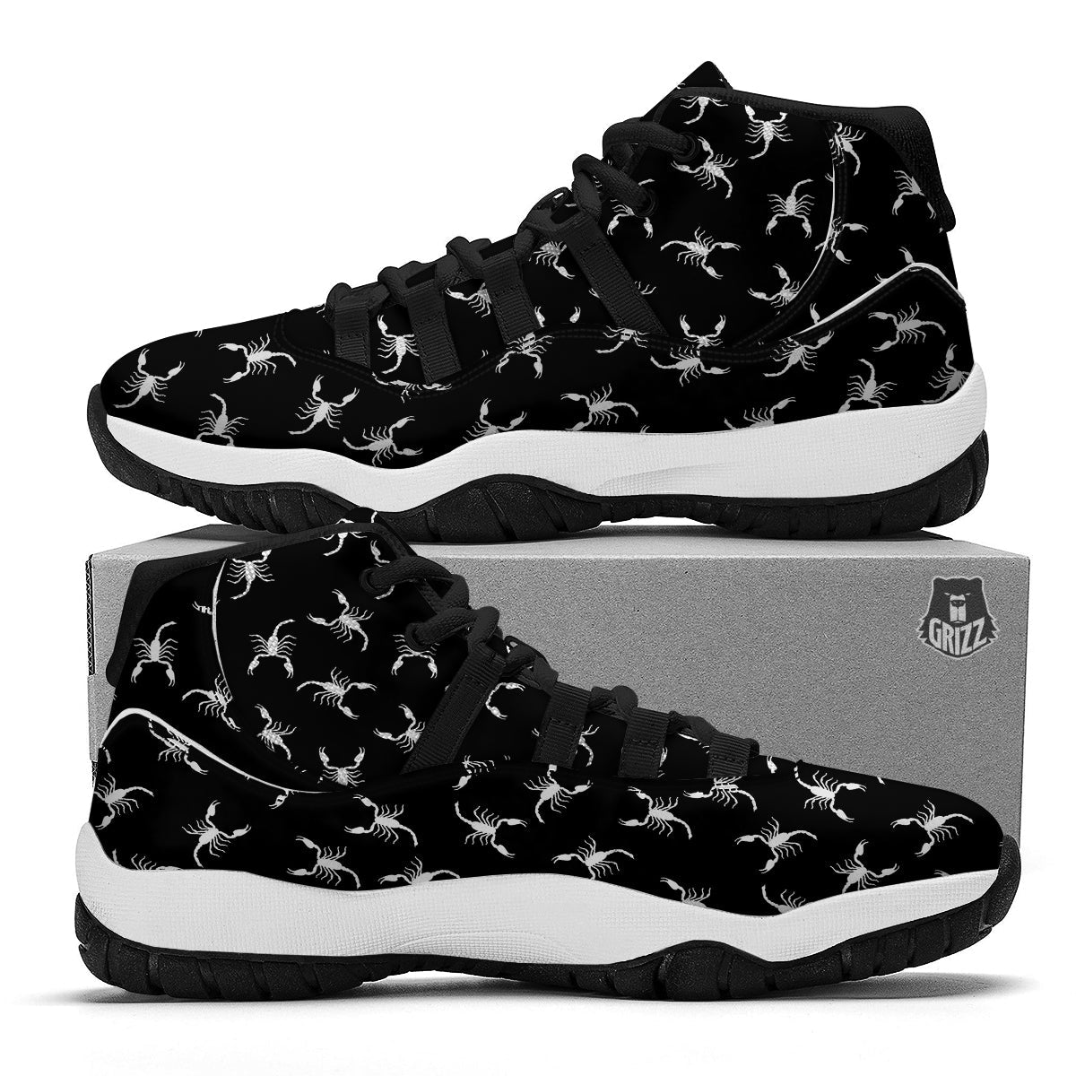 Scorpion Black White Print Pattern Black Bball Shoes-grizzshop