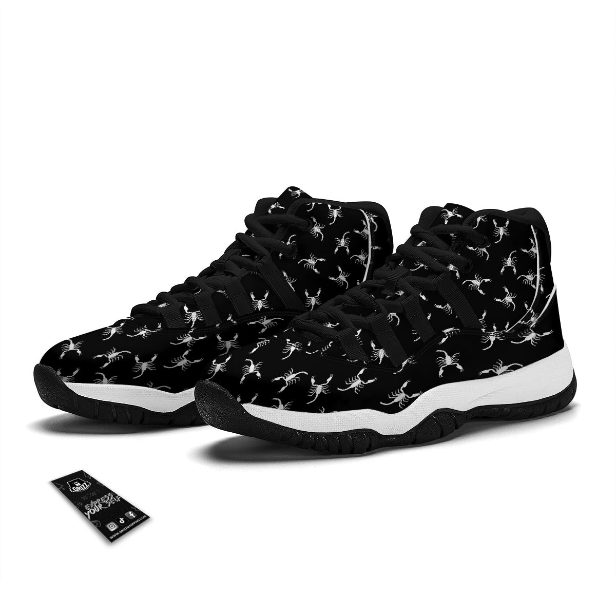 Scorpion Black White Print Pattern Black Bball Shoes-grizzshop
