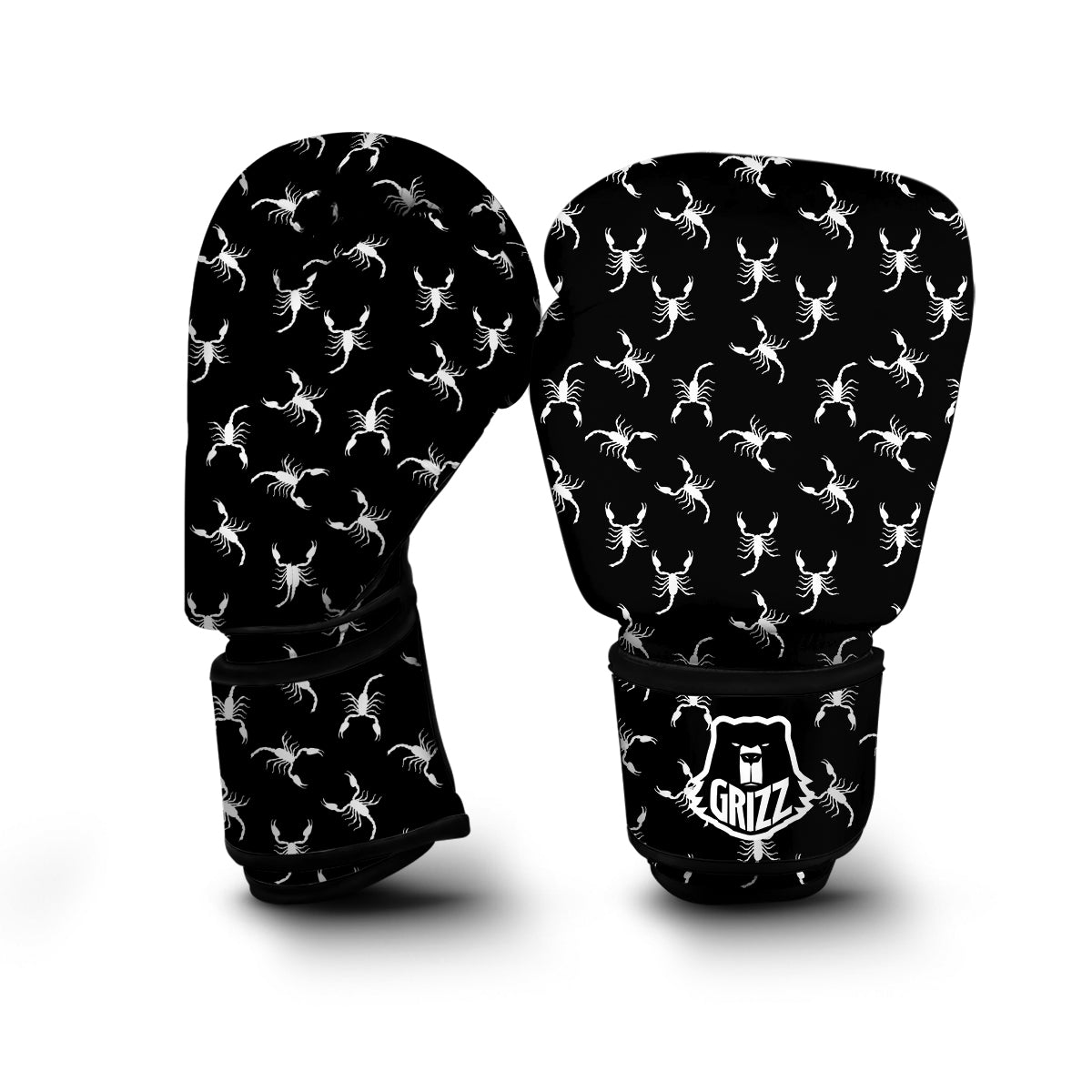 Scorpion Black White Print Pattern Boxing Gloves-grizzshop