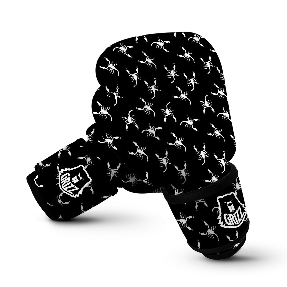 Scorpion Black White Print Pattern Boxing Gloves-grizzshop