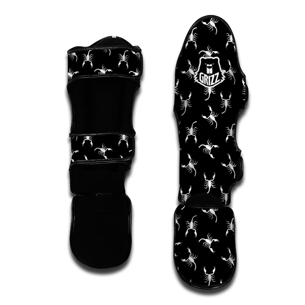 Scorpion Black White Print Pattern Muay Thai Shin Guards-grizzshop