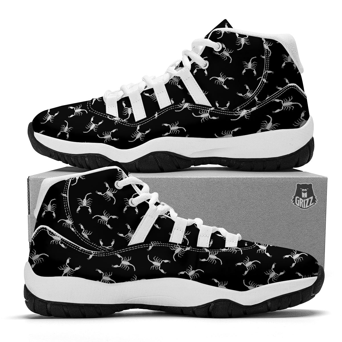 Scorpion Black White Print Pattern White Bball Shoes-grizzshop