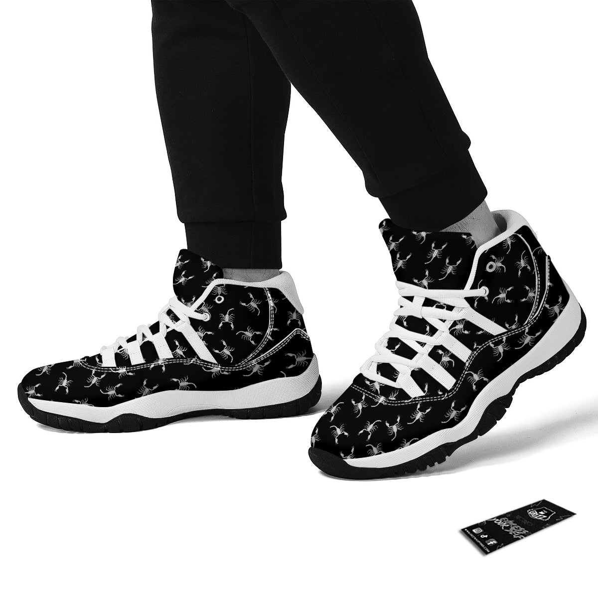 Scorpion Black White Print Pattern White Bball Shoes-grizzshop