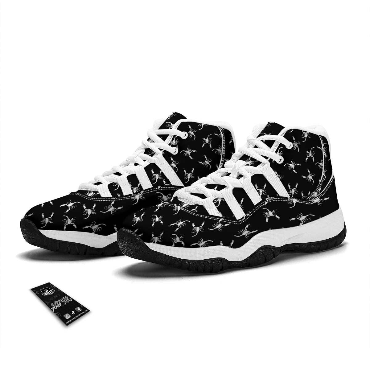 Scorpion Black White Print Pattern White Bball Shoes-grizzshop