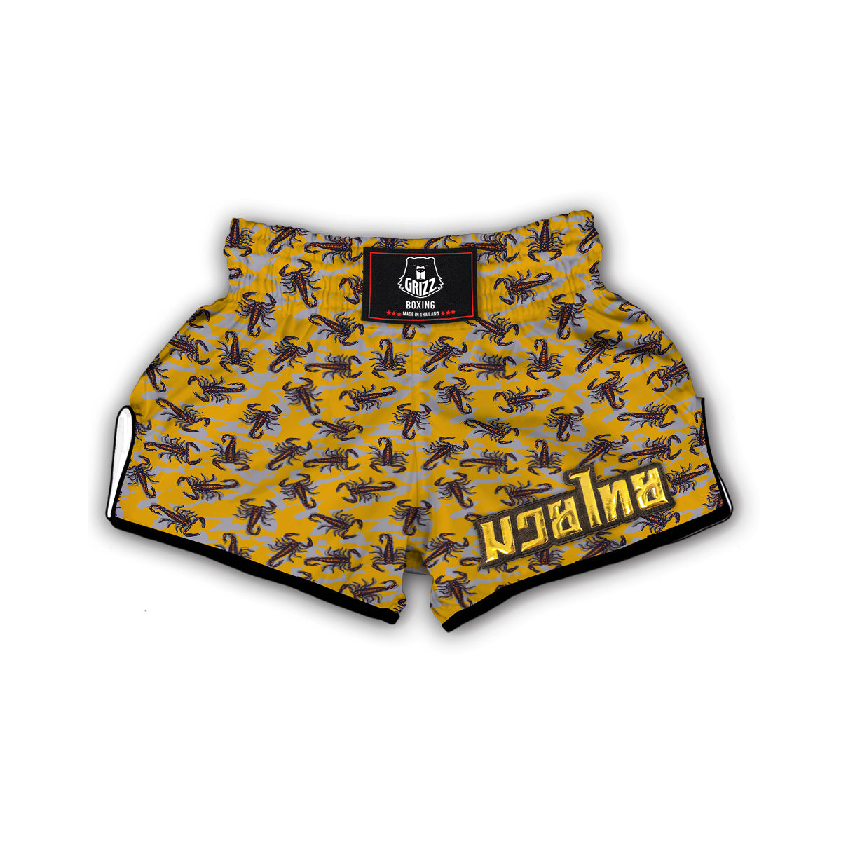 Scorpion Yellow Camo Print Pattern Muay Thai Boxing Shorts-grizzshop