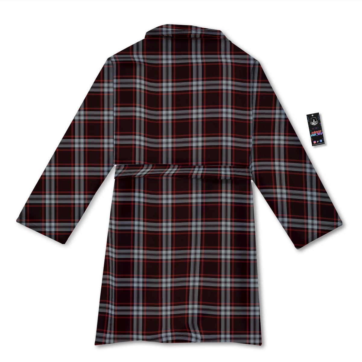 Scottish Plaid Grey Black And Red Print Bathrobe-grizzshop