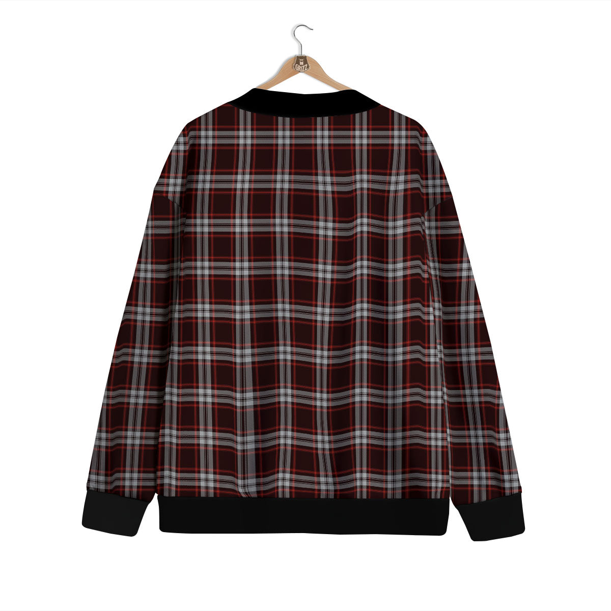 Scottish Plaid Grey Black And Red Print Cardigan-grizzshop