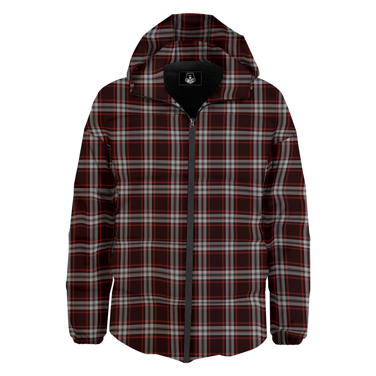Scottish Plaid Grey Black And Red Print Down Jacket-grizzshop