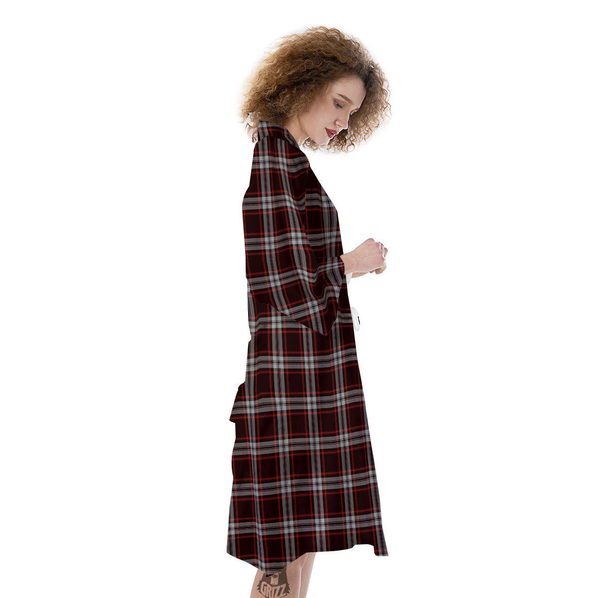 Scottish Plaid Grey Black And Red Print Kimono-grizzshop