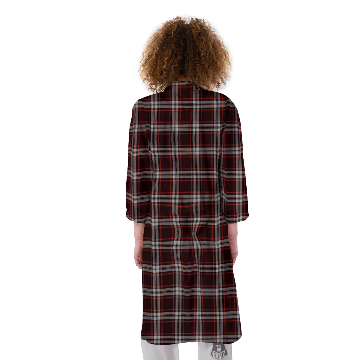 Scottish Plaid Grey Black And Red Print Kimono-grizzshop