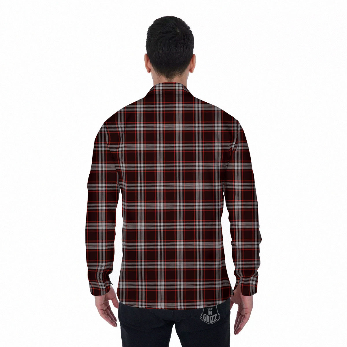 Scottish Plaid Grey Black And Red Print Men's Long Sleeve Shirts-grizzshop