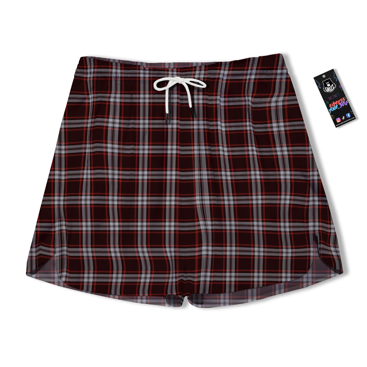 Scottish Plaid Grey Black And Red Print Men's Running Shorts-grizzshop