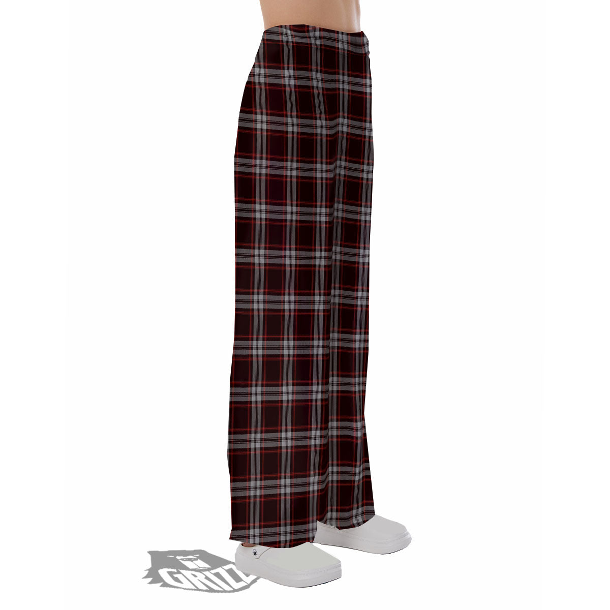 Scottish Plaid Grey Black And Red Print Pajama Pants-grizzshop