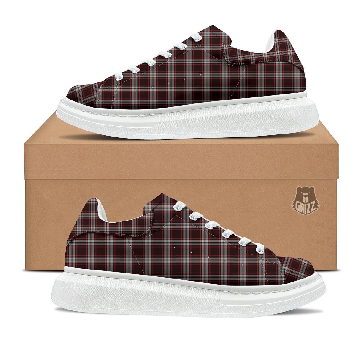 Scottish Plaid Grey Black And Red Print Platform Shoes-grizzshop