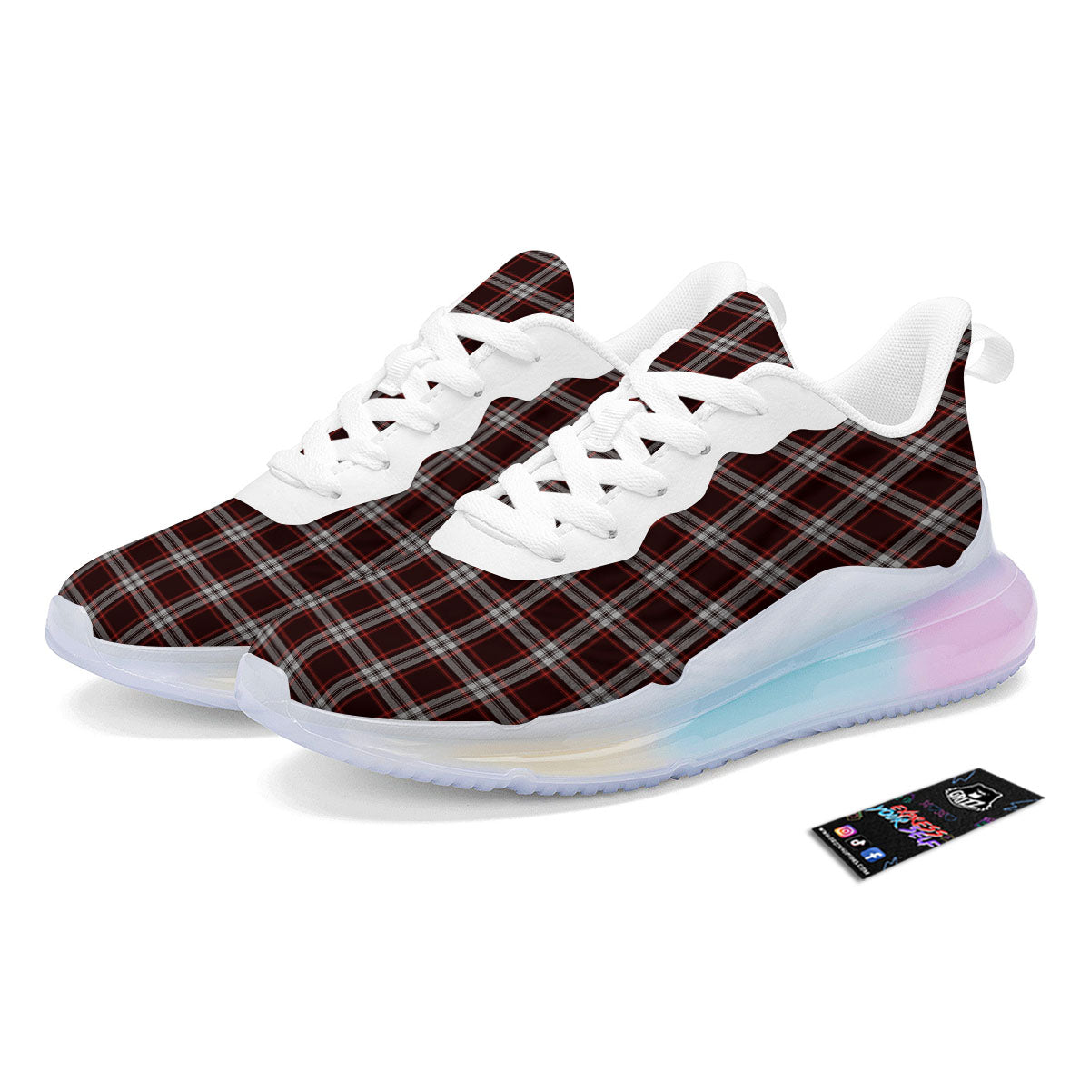 Scottish Plaid Grey Black And Red Print Running Sneakers-grizzshop