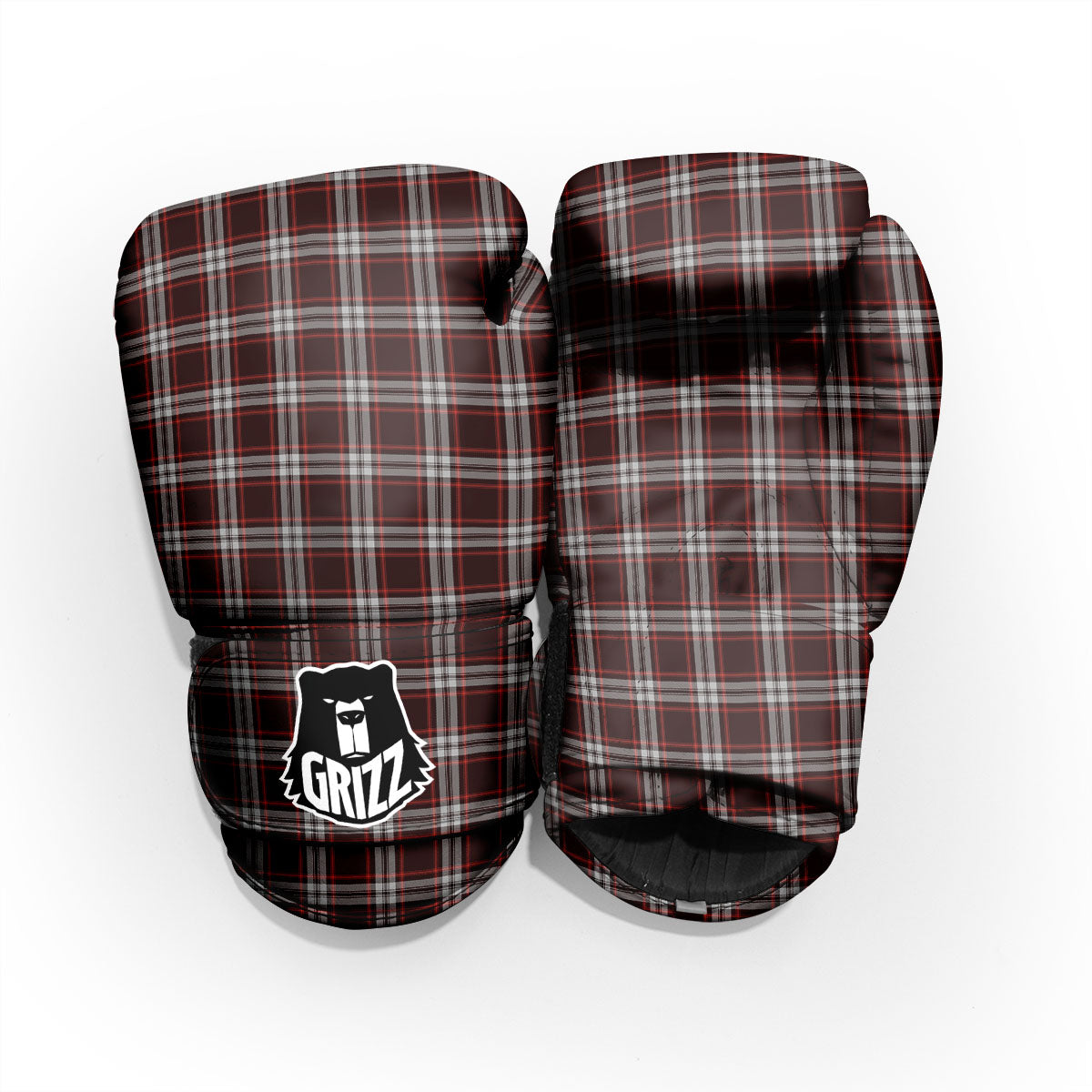 Scottish Plaid Grey Black And Red Print Pro Boxing Glove