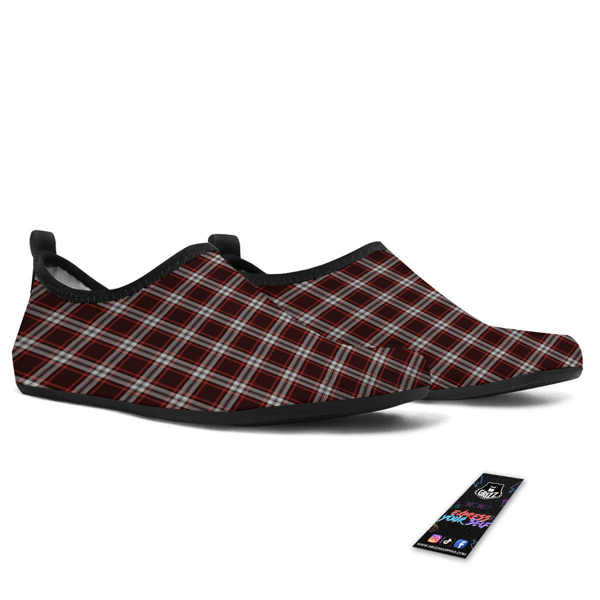 Scottish Plaid Grey Black And Red Print Water Shoes-grizzshop