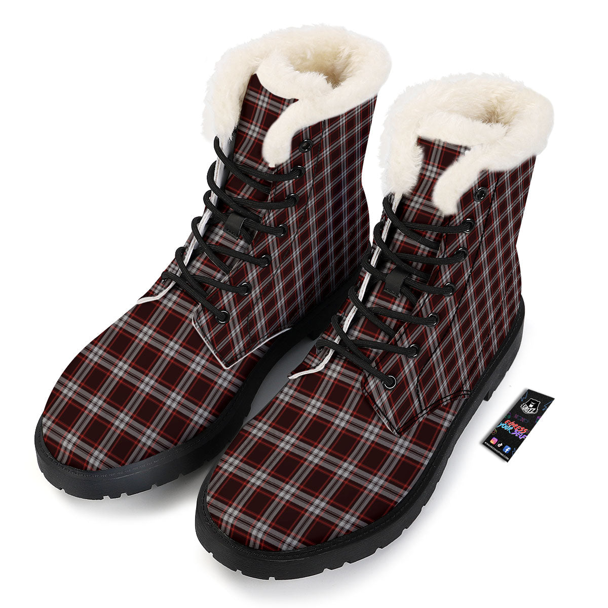 Scottish Plaid Grey Black And Red Print Winter Boots-grizzshop