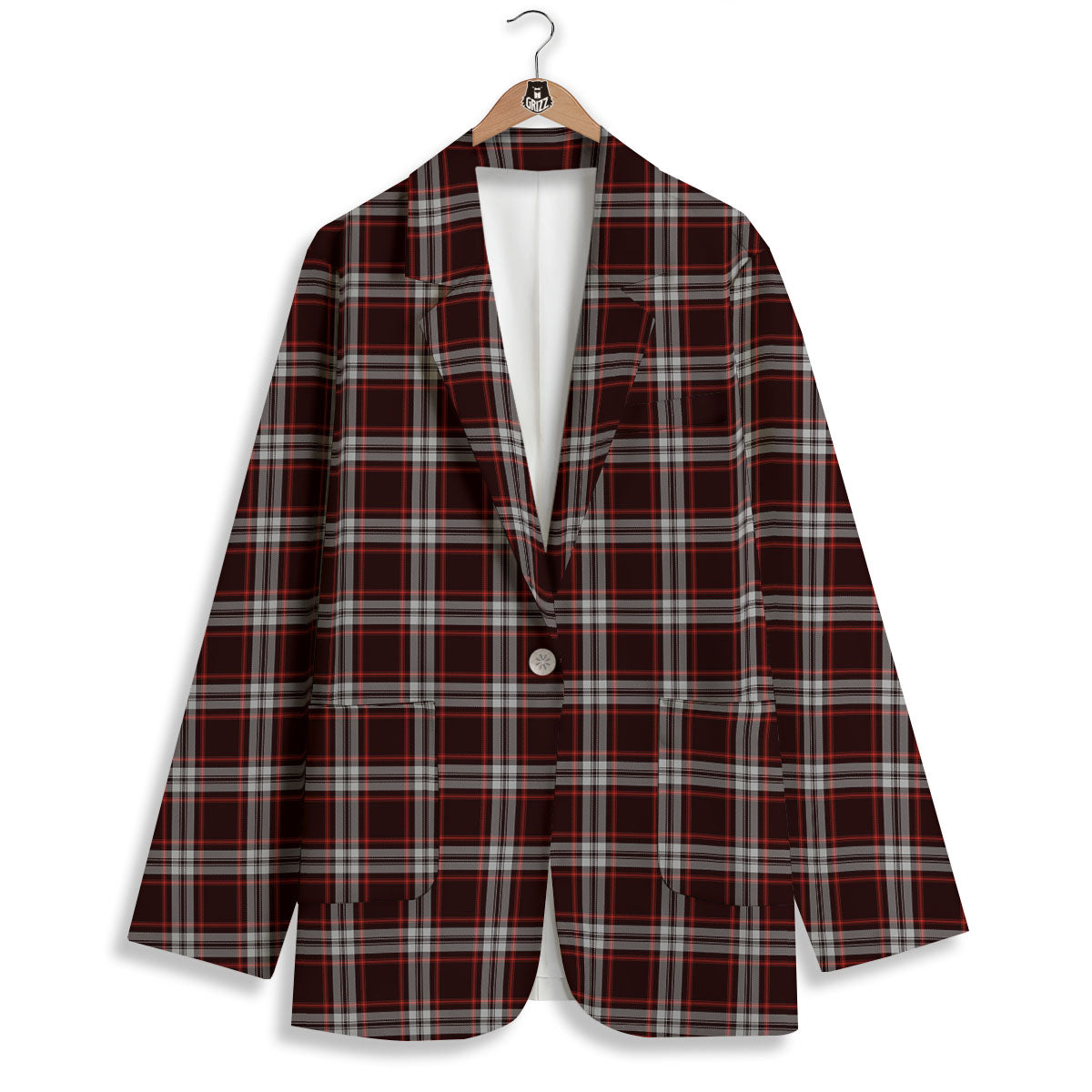 Scottish Plaid Grey Black And Red Print Women's Blazer-grizzshop
