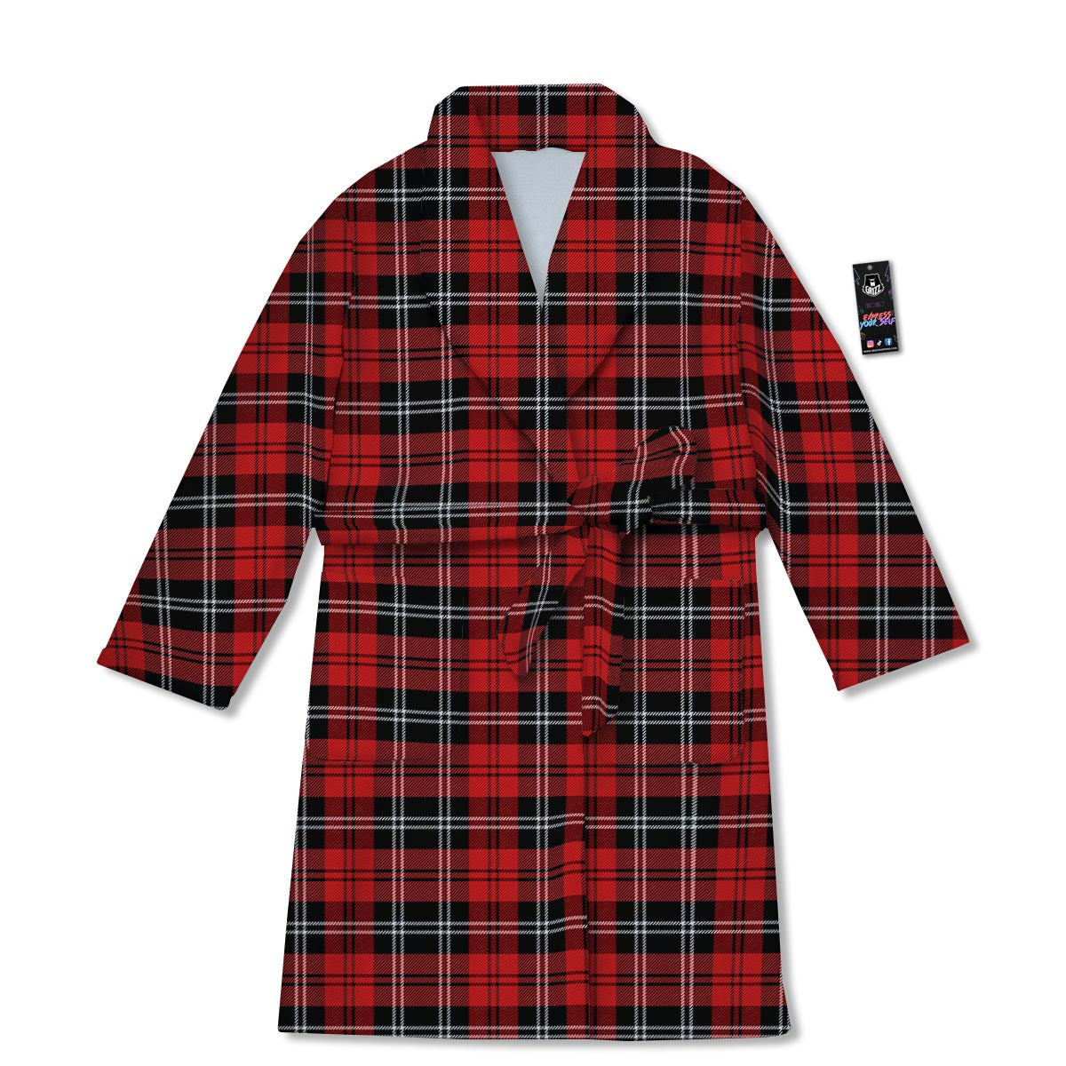 Scottish Plaid Red Black And White Print Pattern Bathrobe-grizzshop