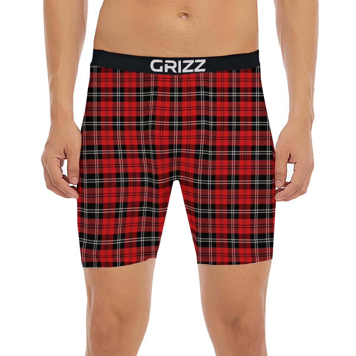 Scottish Plaid Red Black And White Print Pattern Boxer Briefs-grizzshop