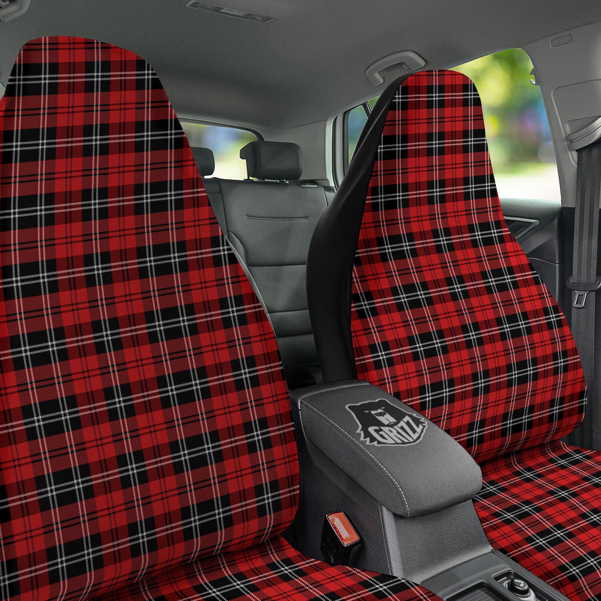 Scottish Plaid Red Black And White Print Pattern Car Seat Covers-grizzshop