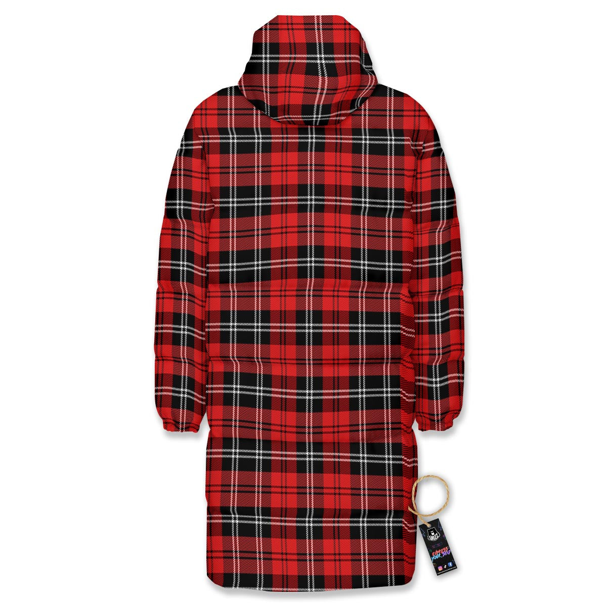 Scottish Plaid Red Black And White Print Pattern Long Down Jacket-grizzshop
