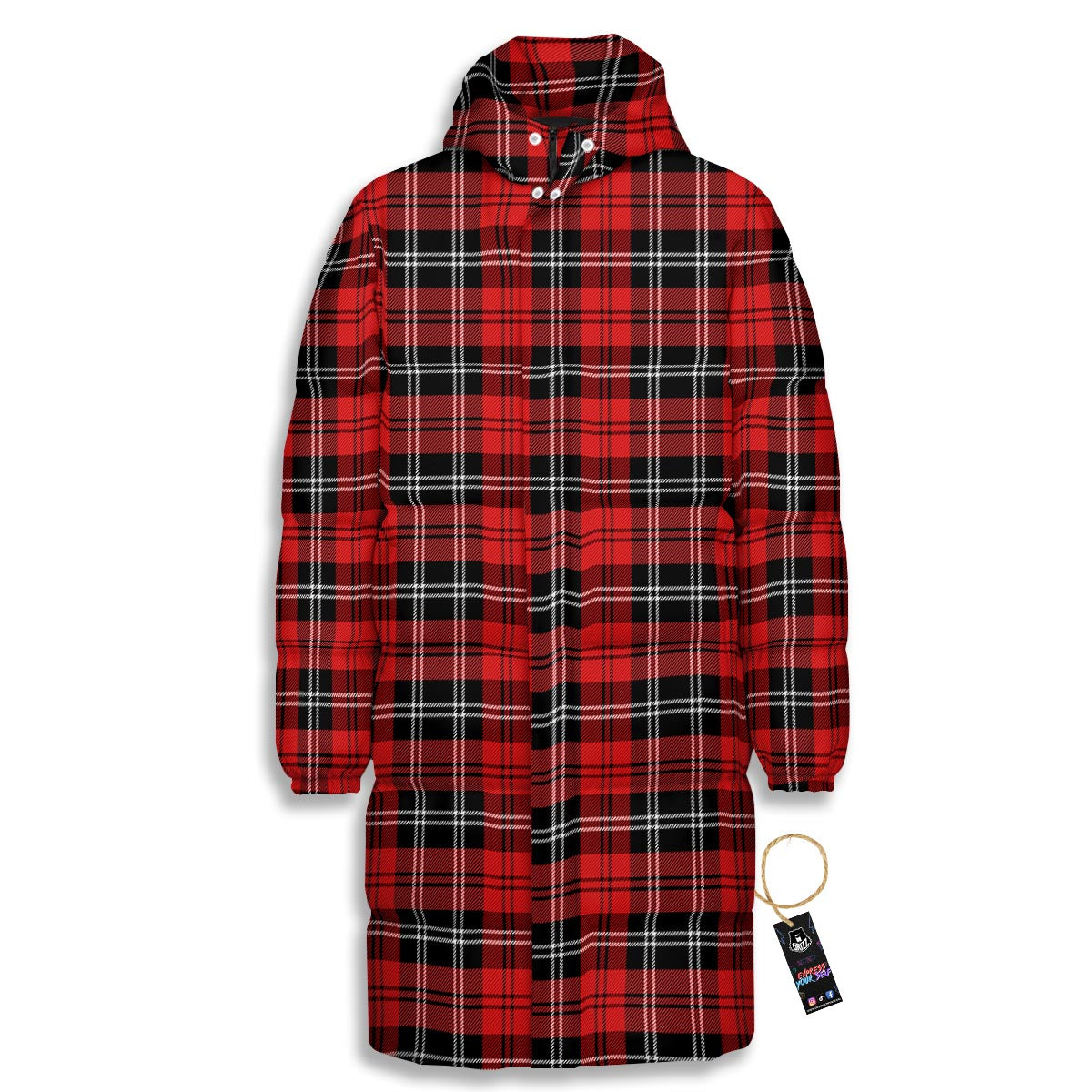 Scottish Plaid Red Black And White Print Pattern Long Down Jacket-grizzshop