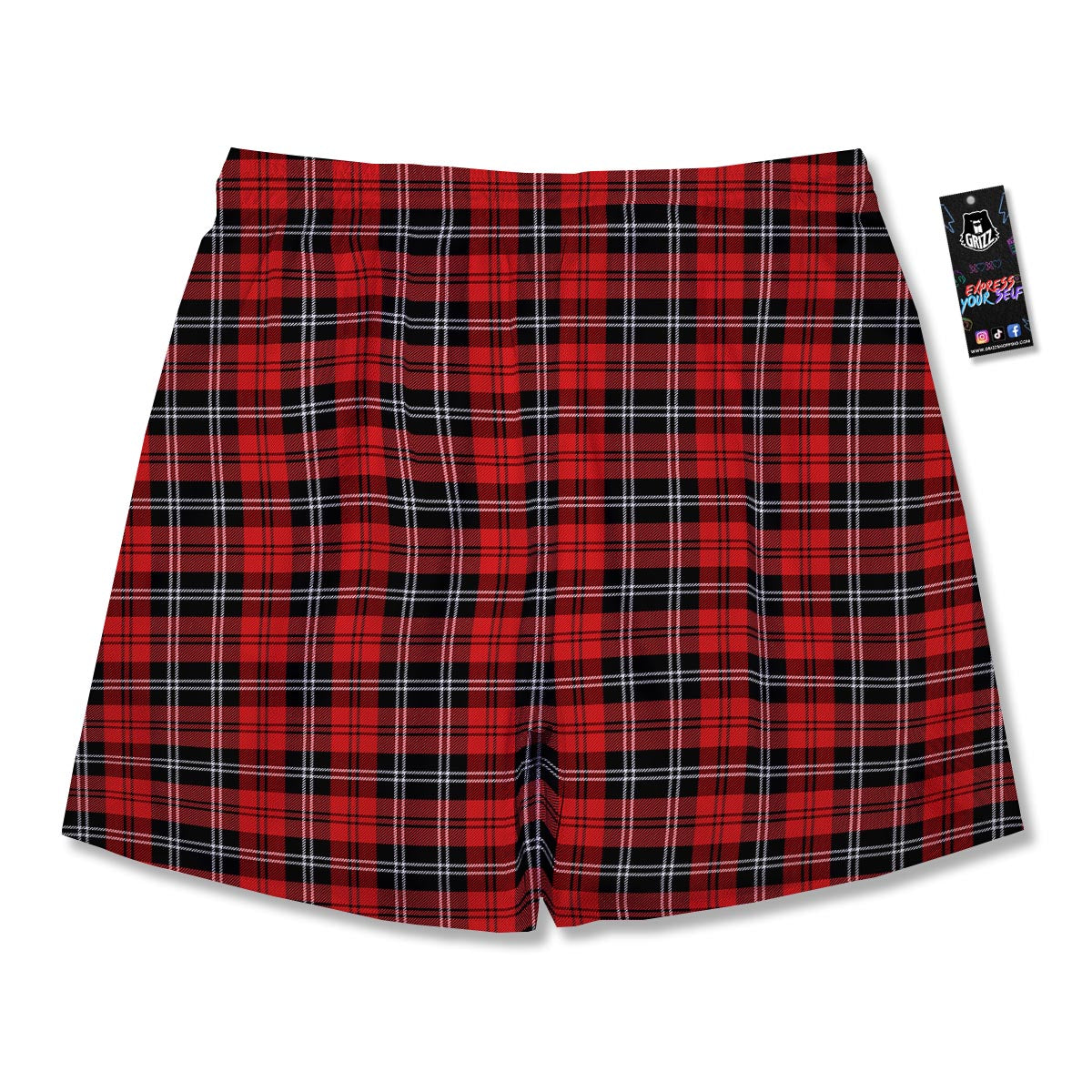 Scottish Plaid Red Black And White Print Pattern Men's Running Shorts-grizzshop