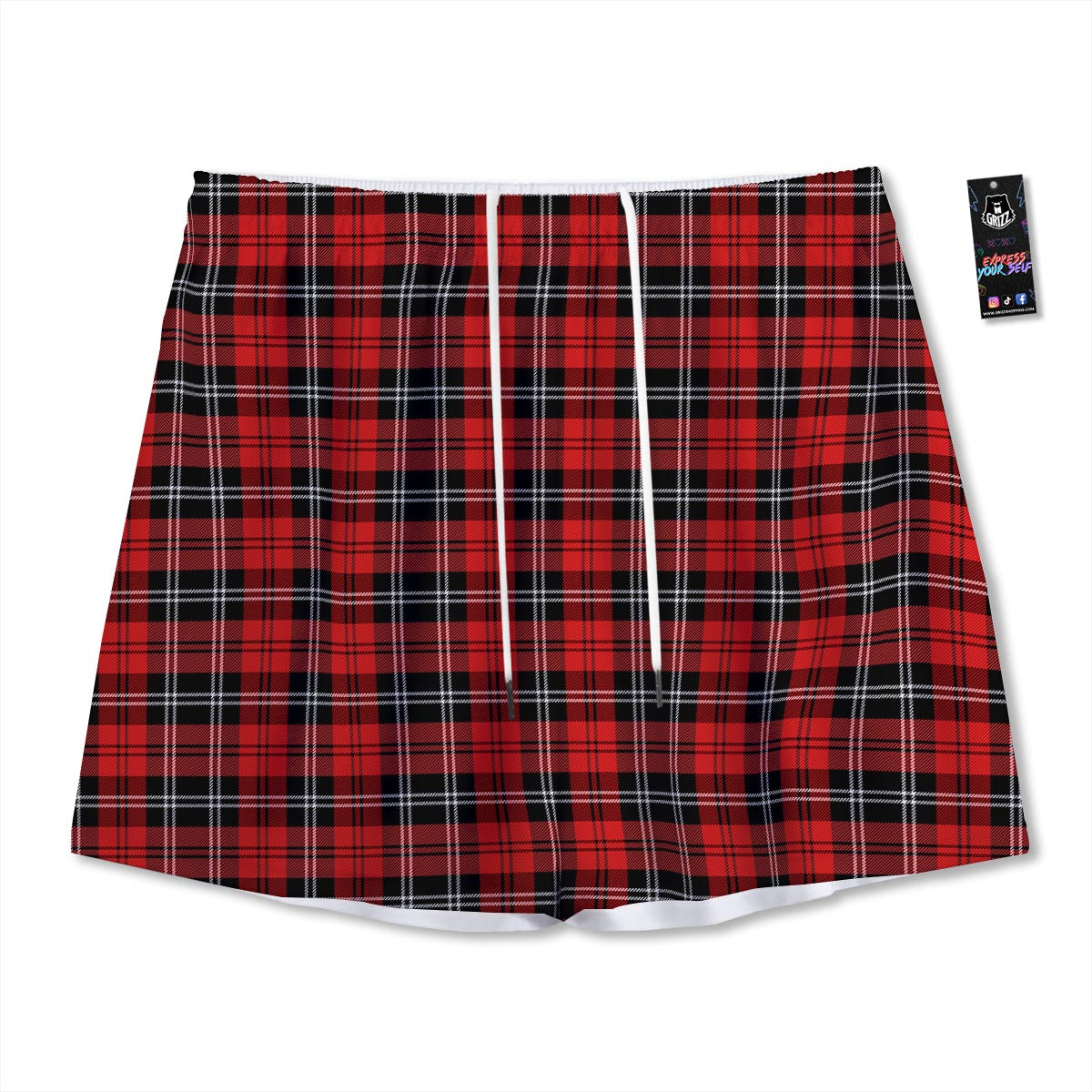 Scottish Plaid Red Black And White Print Pattern Mesh Shorts