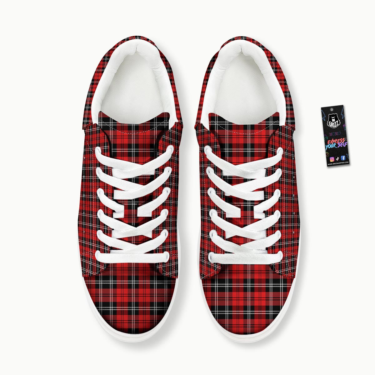 Scottish Plaid Red Black And White Print Pattern Platform Shoes-grizzshop
